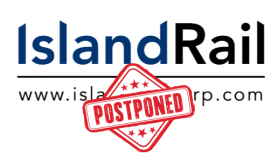 Island Rail Corp Logo with Postponed Overlayed Across